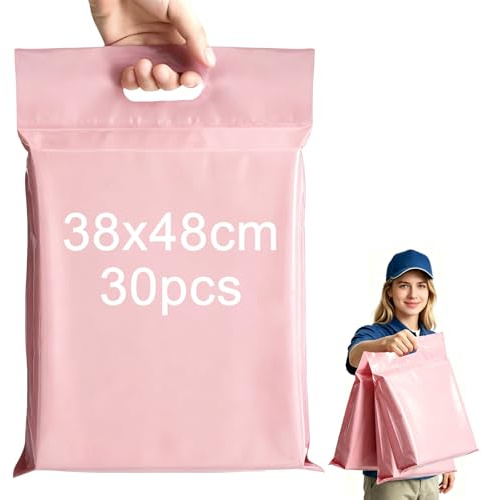 PDKKFF 30 pièces Enveloppe Plastique Expedition Roses 38x48cm, Pochette Envoie Colis Vinted avec Poignée, Emballage Colis Vinted, Autoadhésive Sac, Opaques Sachet pour Textiles et Boîtes à Chaussures