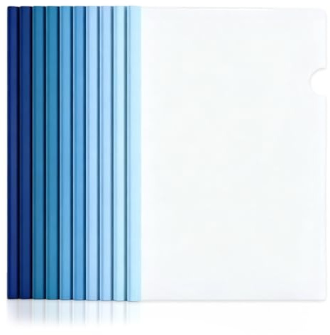 10 Stück Klemmschienen A4 Klemmhefter Set, Klemmmappe A4 aus PP Kunststoff, Bewerbungsmappen mit Schiebeclip für Dokumente, Heftumschlag A4 Transparent für Büro & Schule - Gradient Blau