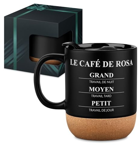 Maverton Mug Personnalisé Noir en Céramique pour elle, Tasse personnalisée | 35Cl avec Couvercle et Support pour maman, Idée Cadeau Femme Original utile, Cadeau Anniversaire Femme, niveau de café