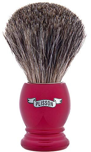 PLISSON – Rasierpinsel aus qualitativem Dachshaar – Für die Nassrasur – Größe 12 – Griff aus Acetat in Perlrot – Russian Grey – Made in France