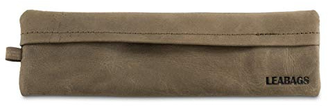 LEABAGS Étui à Crayons en Cuir Véritable | Trousse pour Travail, Université et École | Vintage | Taille S | Vert Naturel