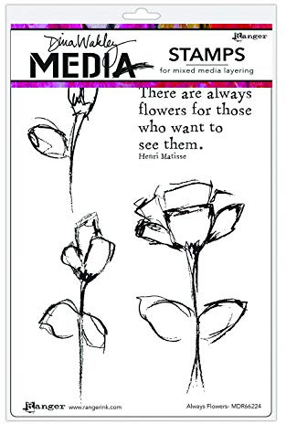 Ranger MDR66224 Dina Wakley Media Cling Stamps 6X9-Always Flowers, blå, c1