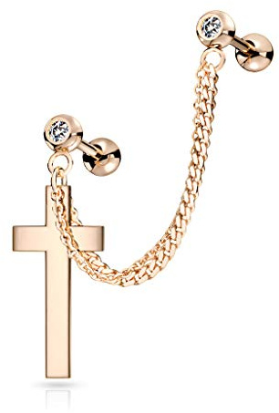 beyoutifulthings Knorpel Ohr-stecker 2 Zirkonia Clear Kette Kreuz-Anhänger Cartilage Labret Piercing-s Tragus Farben Edelstahl Schraub-Verschluss