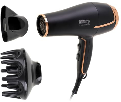 CAMRY CR 2255 Haartrockner mit Diffusor, Stylingdüse, Kaltluft, 2200 W, Leichter Föhn mit 3 Temperatureinstellungen, 2 Geschwindigkeiten, für Haus, Reise, professionell, schwarz, Einheitsgröße