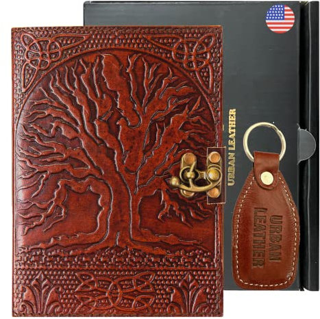 URBAN LEATHER Vintage Brown Tree of Life Embossed Leather Journal, Handmade Gift for Men Women, Drawing Sketchbook, Writing Notebook DIary, Unlined Pages