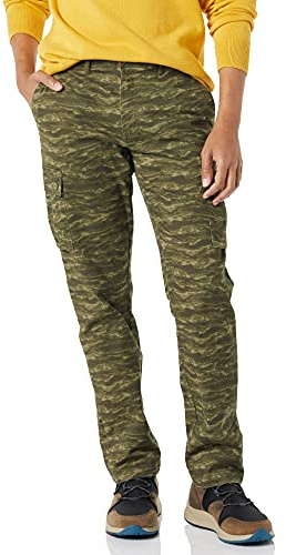 Amazon Essentials Men's Stretchiga cargobyxor med rak passform (finns i Big & Tall), Olivkamouflage, 35W / 34L