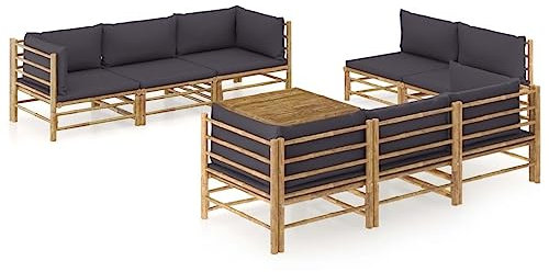 vidaXL Loungegrupp för trädgården med mörkgrå dynor 9 delar bambu