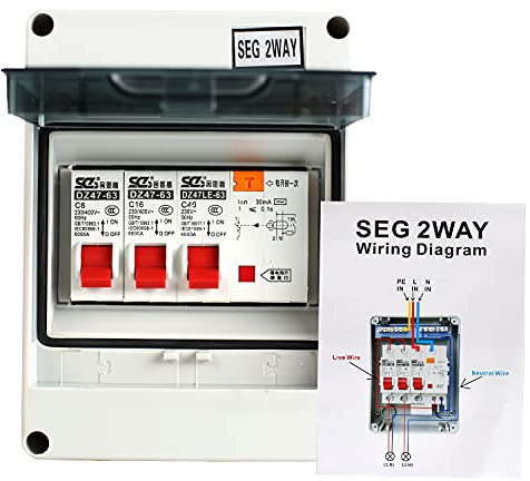 STEEIRO Consumer Unit 2 Way, IP65 Mini Leakage Circuit Breaker RCD 40A 30mA 2MCB 6A+16A, Circuit Breaker Panel, Fuse Box Consumer Unit for Garages Caravans Workshops
