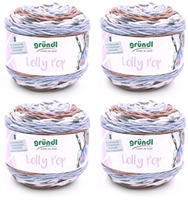 Gründl Lolly Pop virk- och stickgarn (ullliknande och tvättbart universalgarn 100% polyakryl, 150 g/240 m, nåltjocklek: 5 – 6, 4 x 150 g), cappuccino-tenn-vit färg