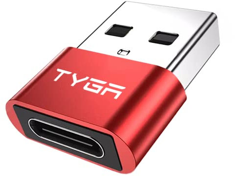TYGA USB C to USB A Adaptor 2.0 - USB C Female to USB A Male Connector for Charging & Data Transfer, Plug-and-Play, Durable Aluminum Housing, Portable Converter for Android & IOS Devices - 1 Red