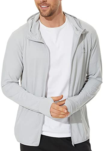 L LK SPORTS Men's UPF 50+ Sun Protection Hoodie Jacket Zip Up Lightweight Long Sleeve UV Fishing Shirts Quick Dry Zip Pockets Grey M