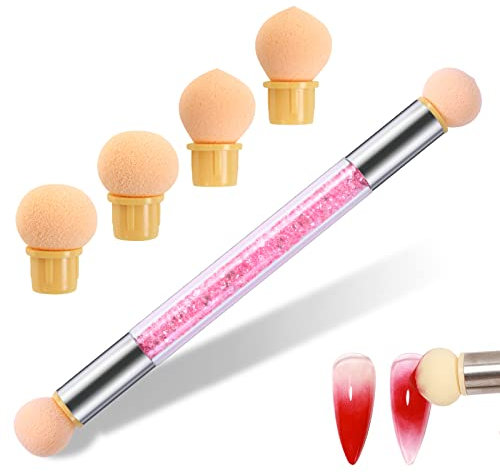 Qufiiry Babyboomer Pinsel, Sponge Brush Applikator, Doppelter Kopf Ombre Sponge Stick, Nail art Schwamm und Tupfpinsel, Nail Art Rendering-Werkzeuge inkl 4 Ersatzköpfe