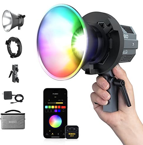 Videoleuchte, Colbor CL60R RGB COB Dauerlicht 65W 2700K-6500K Vollfarben LED-Videoleuchte TLCT97+ CRI97+ 13 Lichteffekte Tageslicht Beleuchtung mit Bowens Mount App, LED-Videoleuchte-RGB-COB-Studio