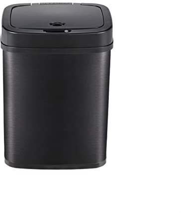 TOMYEUS Poubelle Poubelle en acier inoxydable 12L for la maison cuisine salon poubelle à ouverture automatique poubelle à Induction intelligente Bacs (Color : Black)