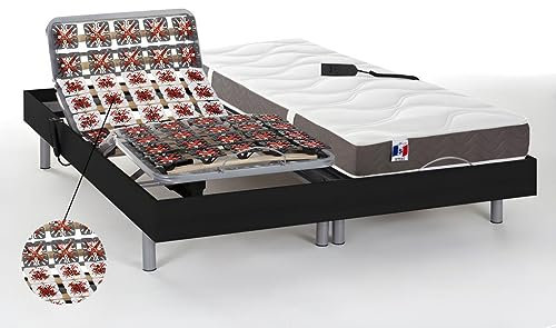 Vente-unique DREAMEA Matratzen elektrischer Lattenrost 2er-Set mit Tellermodulen mit OKIN-Motoren - 5 Zonen - 2X 70 x 200 cm - 100% Latex - Schwarz - Jupiter