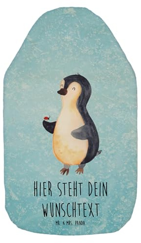 Mr. & Mrs. Panda Wärmflasche bedrucken Pinguin Marienkäfer - Eisblau