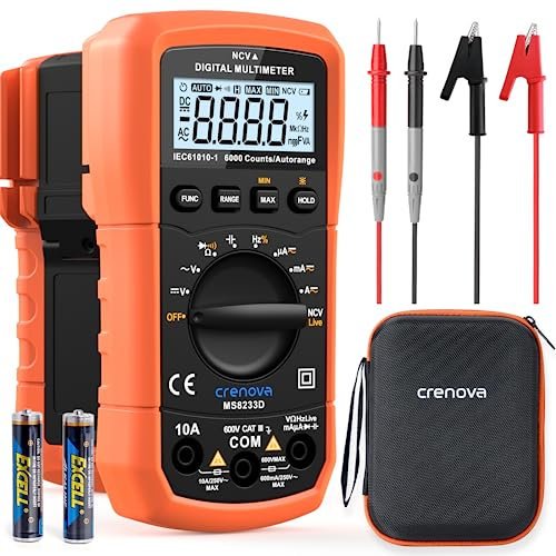 Crenova MS8233D Multimeter DC AC Voltmeter Ohm Volt Amp Tester für Spannung Strom Widerstand Kapazität Kontinuität Diode Frequenz NCV Live-Drahttest mit LCD-Display mit Hintergrundbeleuchtung 6000