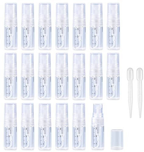 Apstaqeoo 20Pcs, 3Ml Empty Glass Spray Bottles with Scale - Clear Mini Sample Perfume Atomizer Vial Travel Bottles Set with Fine Mist Sprayer & Clear Dust Cap Perfect for Fragrance, Essential Oils