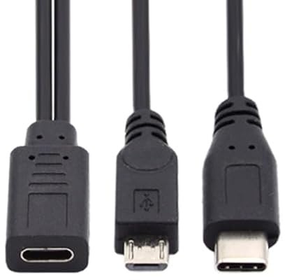 innov8 USB-C Female to USB-C & Micro USB Male Y Splitter Extension Charge Cable 30cm