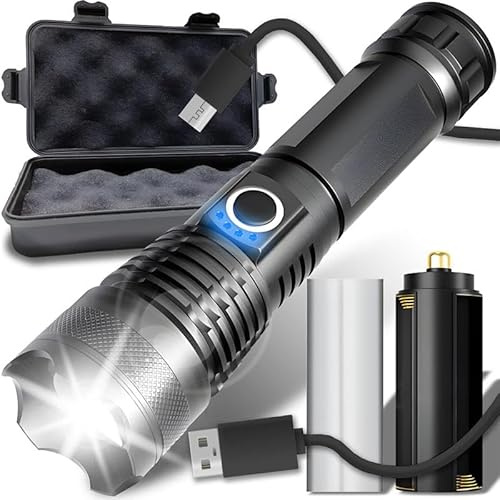 Retoo LED Taschenlampe Aufladbar 5 Leuchtmodi, Reichweite 330 m, Zoom P90, Starke Taktische Taschenlampe, Militärische Taschenlampe, für Camping, Notfall, Wandern