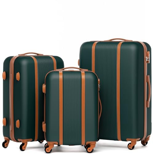 FERGÉ Kofferset 3 teilig Hartschale Milano Reisekoffer Trolley-Set (Handgepäck, L, XL) 3er Set Hartschalenkoffer Roll-Koffer 4 Rollen 100% ABS grün