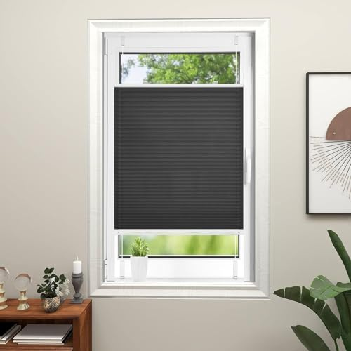 Store Occultant sans Perçage 20 x 60 cm sans Cordon, Aucun Trou à percer fenêtre plissée Stores vénitiens Kit de Montage Inclus pour Fenêtre et Porte, Noir