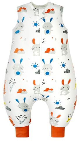 WYTbaby Schlafsack mit Füßen 1.0 Tog, 100% Baumwolle Schlafsack mit Beinen Ganzjahres Babyschlafsack für Junge Mädchen 80cm (Kinder Höhe 80-90cm)
