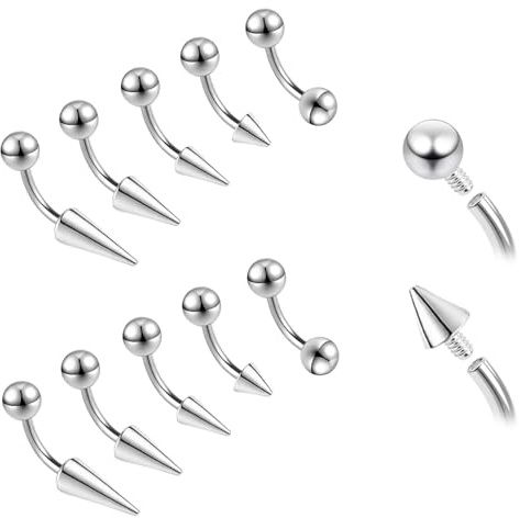 ZS Augenbrauen-Piercing-Schmuck, Innengewinde, gebogen, vertikal, Labret-Lippenringe, Spikes, Tragus, Helix, Ohrring, Nasenbrückenringe, 10 Stück, 16 G/18 G, 16g,L:8mm, Edelstahl, Kein Edelstein