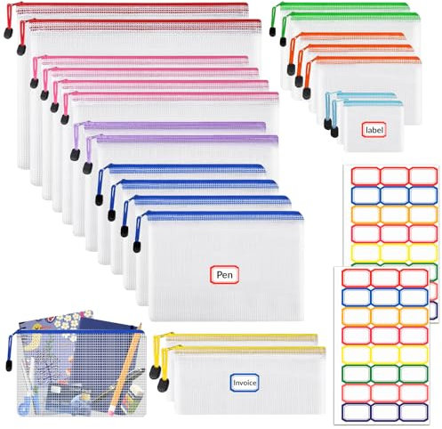 21 Stück Transparente Reißverschlusstaschen, Reißverschluss Dokumententaschen, Wasserdichte Mesh Bag, Zipper Tasche für Dateiordnung, Lagerung von Schreibwaren (Bunte, 8 Größen)