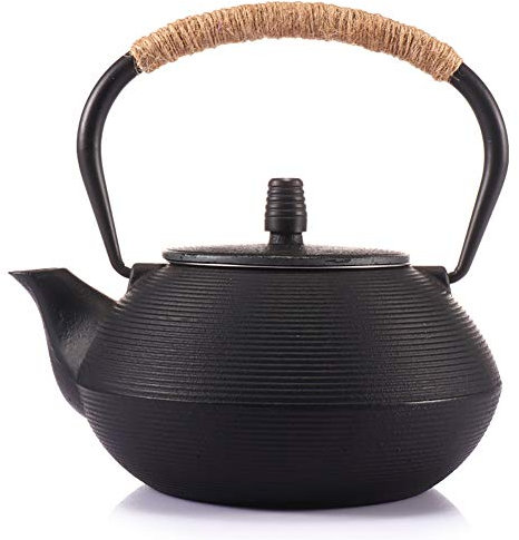 Bollitore da tè classico, teiera in ghisa, set bollitore da tè Tetsubin in stile giapponese, teiera in ghisa con infusore in acciaio inossidabile, nero 900 ml