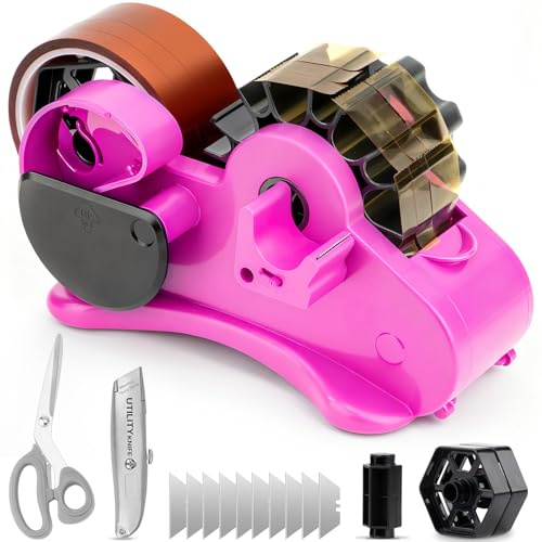 THINKLEARN Heat Tape Dispenser - Sublimation Heat Transfer Tape Dispenser with Scissors and Utility Knife, 1 '' & 3'' Core, Multi-Roll Pre-Cut Tape Dispenser for Crafting, PreCut 1.4'' Pieces, Pink