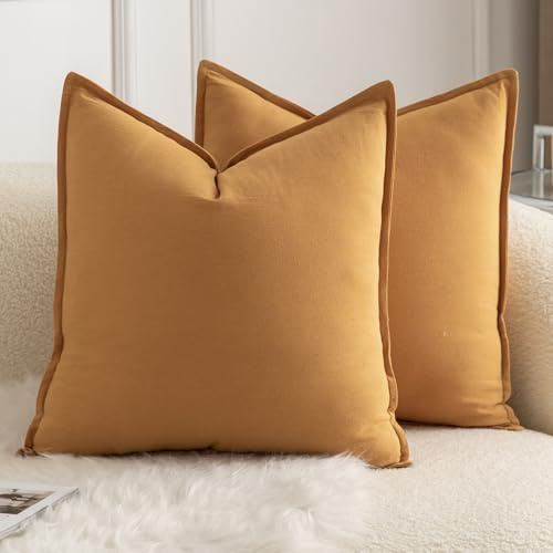 Mandioo 2er Set neutralen Baumwolle Kissenbezug 50x50cm Dekorative Kissenbezüge Dekokissen Boho Sofakissen Dekokissen Kissenhülle für Sofa Couch Wohnzimmer Schlafzimmer Orange Braun