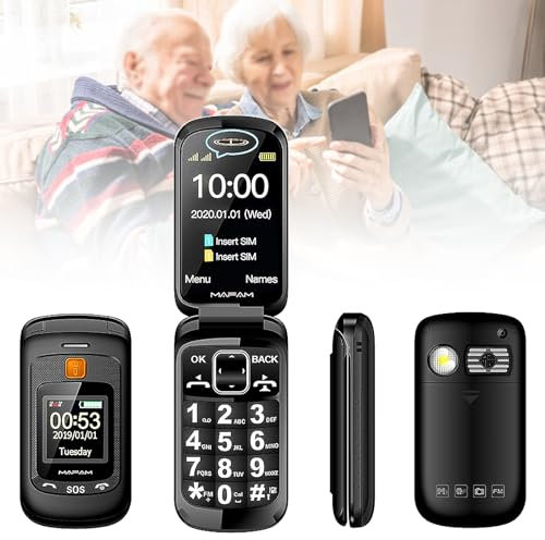 Telefoni Cellulari di Base per Anziani e Bambini, Telefoni Stupidi Sbloccati, Telefoni Cellulari Senza Internet - con Pulsanti Grandi, MP3, MP4, Fotocamera, Torcia Elettrica, SOS,Black