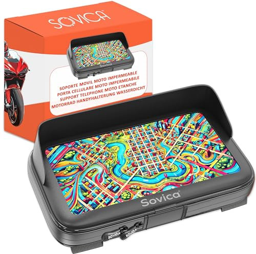 Sovica Soporte movil Moto Bicicleta Impermeable sujeciones y Cremallera reforzadas Funda con Visera Valida para Smartphones de hasta 7.6 Compatible con Todo Tipo de manillares Negro