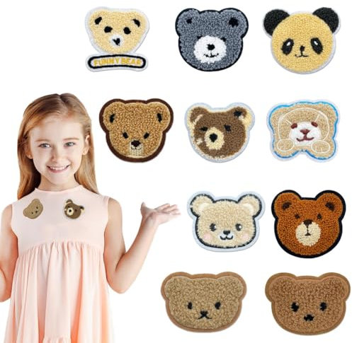 CATOR Bügelflicken Kinder, 10 Stück Bären Bügelbilder, Aufnäher, Bügel Patches für DIY T-Shirt Jeans Taschen Mützen