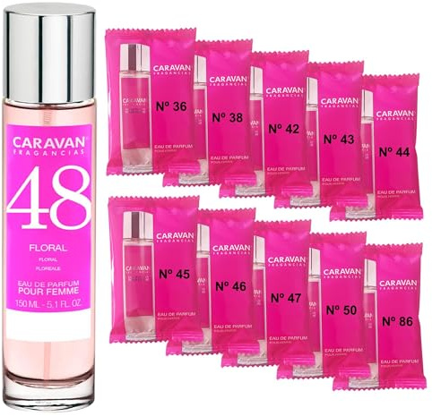 CARAVAN FRAGANCIAS Damenparfüm Nr. 48, 150 ml + Set mit 10 Flaschen mit verschiedenen Damenduften von Caravan, um neue Düfte zu entdecken