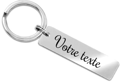 Porte-clés Voiture Personnalisé Gravé avec Texte en inox métal argent, or jaune ou or rose