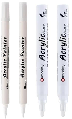 Ormromra 4PCS White Acrylic Paint Pens, Permanent Marker Pen Set, Quick Dry, Waterproof, for Wood, Glass, Ceramic, Stones, Fabric, Canvas, Craft