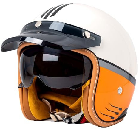 Mezzo Casco Moto Jet Retrò Stile Tedesco ECEDOT Omologato Caschi Demi-Jet Caschi Cromwell Con Visiera Parasole Scooter Casco Da Motociclista Per Uomo Donna Casco Scodella 11,M:57-58CM