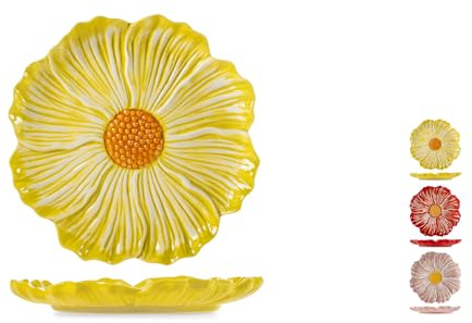 H&H, Set 6 Piatti Decorativi in Ceramica a Forma di Fiore – Diametro 23 cm – Lavabili in Lavastoviglie e Utilizzabili nel Microonde