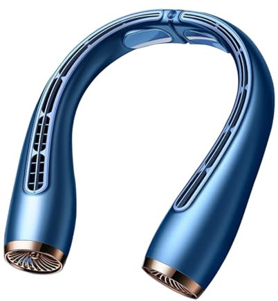 Ventilador de Cuello Portatil Turbo Sin Aspas, Ventiladores Personal Manos Libres 360° Cooling, Silencioso Ventilador de Banda para Cuello USB Recargable con 3 Velocidades para Viajes Camping Blue