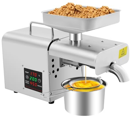 MEELRYD Macchina automatica a freddo e caldo in acciaio inox 610W, pressa olio automatica, 3-6 kg/h, 220V olio pressa macchina per lino arachidi ricino canapa perilla semi Canola sesamo