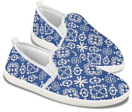 Modysero Traditional Geometric Floral Slip On Flats Shoes for Women Wide Toe Walking Sneakers Non Slip Womens Shoes Soft Comfy Mesh Flats Lightweight Breathable Loafers for Women