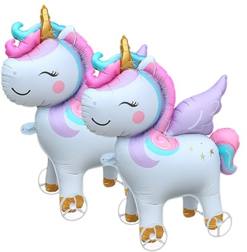 GGUFAY Einhorn Luftballons, 2 Stück Einhorn Folienballon, Einhorn-Wagenballon, Einhorn Ballon Stehend mit Flügeln, Einhorn Deko Kindergeburtstag, Unicorn Ballon Deko für Mädchen Kinder