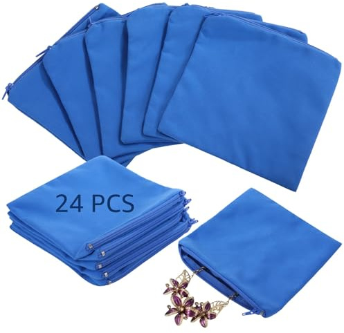 Lot de 24 sacs de rangement en velours avec fermeture éclair - 15,2 x 15,2 cm - Anti-ternissement - Pour bijoux, bagues, colliers et argenterie