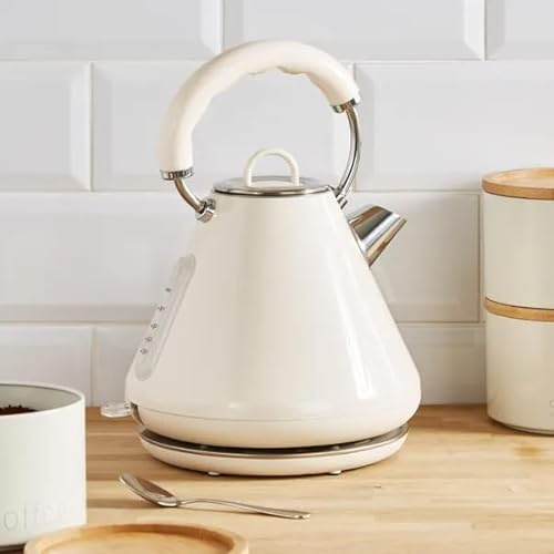 New Gloss 1.7L Electric Kettle – 3KW Stainless Steel Fast Boil Kettle with 360° Swivel Base, Removable Lid & Filter – Cord Storage – Modern Design M-02 (Cream)