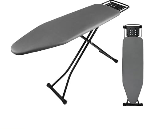 Ironing Board Full Size, Heat Resistant Cover Iron Board with Steam Rest, Ultra Thick Padding, Height Adjustable Heavy Sturdy Metal Frame Legs Ironing Stand,Non-Slip Foldable (54x13, Square Rest)