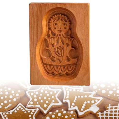 Hand-Carved Wooden Biscuit Mould | Matryoshka Doll Design Beechwood Springerle & Gingerbread Press Stamp | Wooden Cookie Molds Cutters for Cookies, Cakes, Marzipan (Russian Nesting Doll)