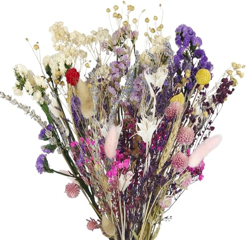 CISDUEO Dried Flowers Bouquet Dried Forget Me Not Natural Lavender Dried Flowers Bunny Tails Baby's Breath Flowers Wheat Stalks Floral Arrangements for Wedding Table Centerpiece Decor Farmhouse DIY