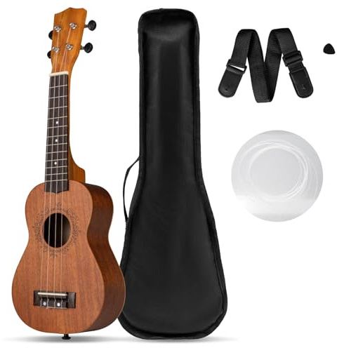 COSTWAY 21 Inch Ukulele Beginner Kit, Mahogany Ukulele Guitar with Gig Bag, Adjustable Shoulder Strap, Pick & 4 Nylon Strings, Great for Schools and Starters